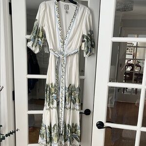 White Maxi Dress  Floral Border with POCKETS